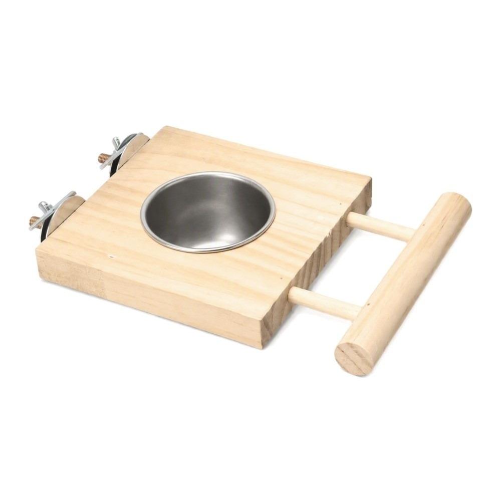 Stainless Steel Parrot Feeding Bowl Wooden Perch Stand Stainless Steel Water Feeder For Parakeets