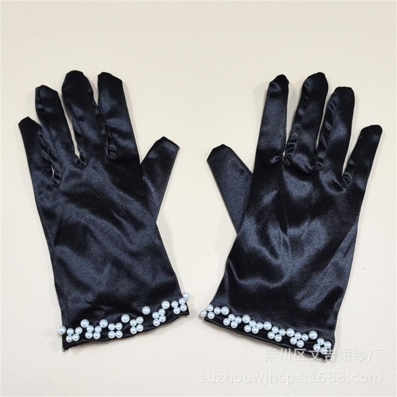 Short Gloves with Beaded Cuffs Bachelorette Party Stage Performances Handwear