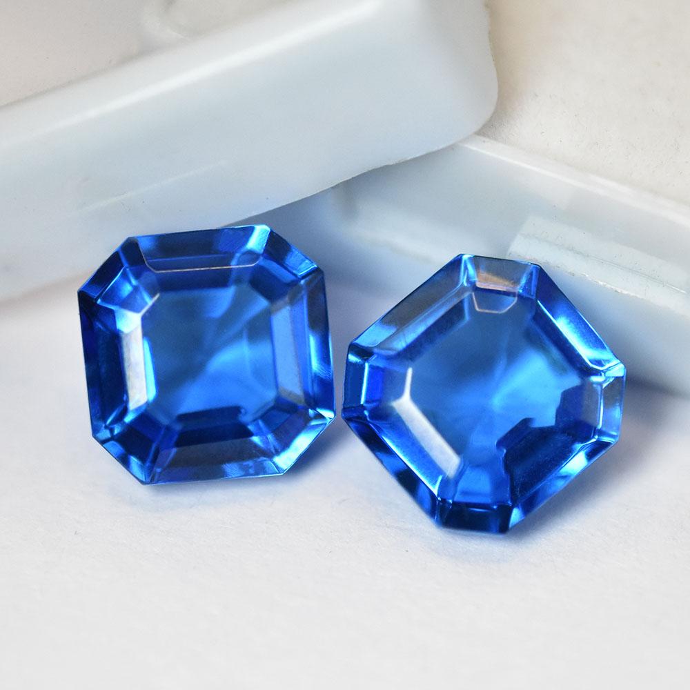 Natural Blue Sapphire Loose Gemstone Pair of 14.80 ct Square Cut September Birthday Birthstone