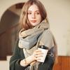 Xale feminino de inverno com imitação de caxemira xadrez, cachecol quente e gola com borla
