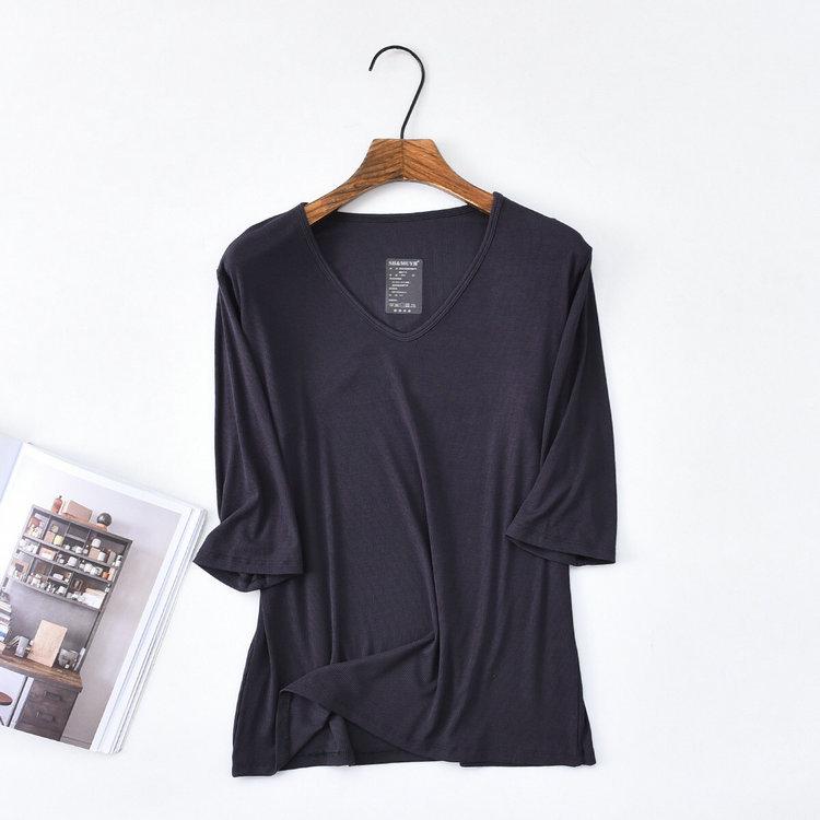 

Корейская футболка свободного кроя с V-образным вырезом и рукавом три четверти для женщин - весна и лето, тонкая базовая модель One Size