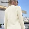 Cinemore סוודר נשים סתיו אביב סולידי אוברסייז קז'ואל פולאוברים חם בסיסי שרוול ארוך טופ צווארון עגול סוודר סרוג