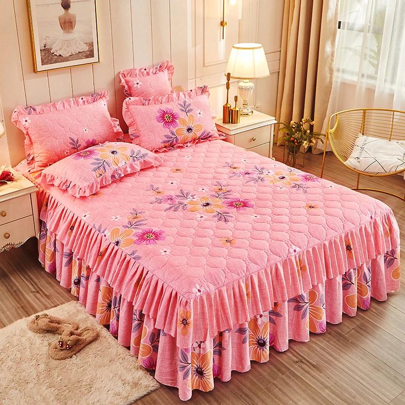 1piece Sheets for Bed Thick Warm Elastic Fitted Queen Mattress Pad Bedspread Bed Skirt Wedding Bedskirt No Pillowcase