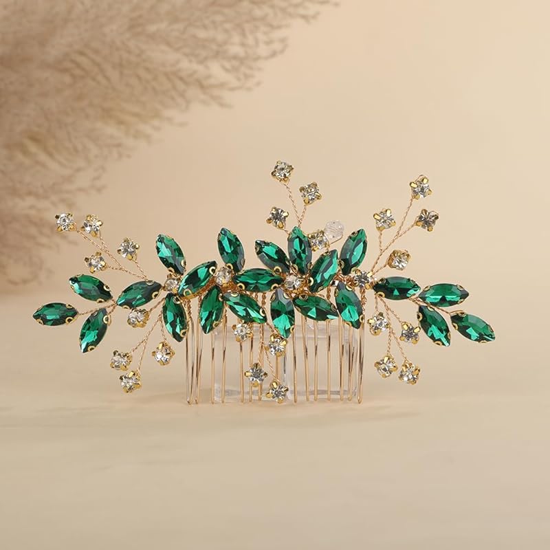 Red Rhinestones Side Headpiece for Women Handmade Hair Comb with Crystal Handmade Long Hair Accessories (Red)