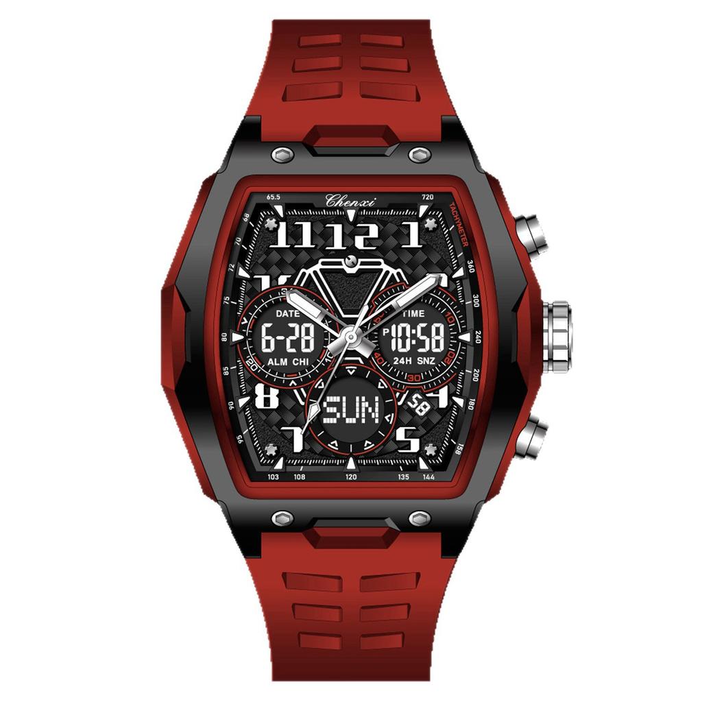 Chenxi Watch Barrel-Shaped Men'S Double Display Watch Sports Waterproof Large Dial Multi-Function Electronic Watch Men'S Watch