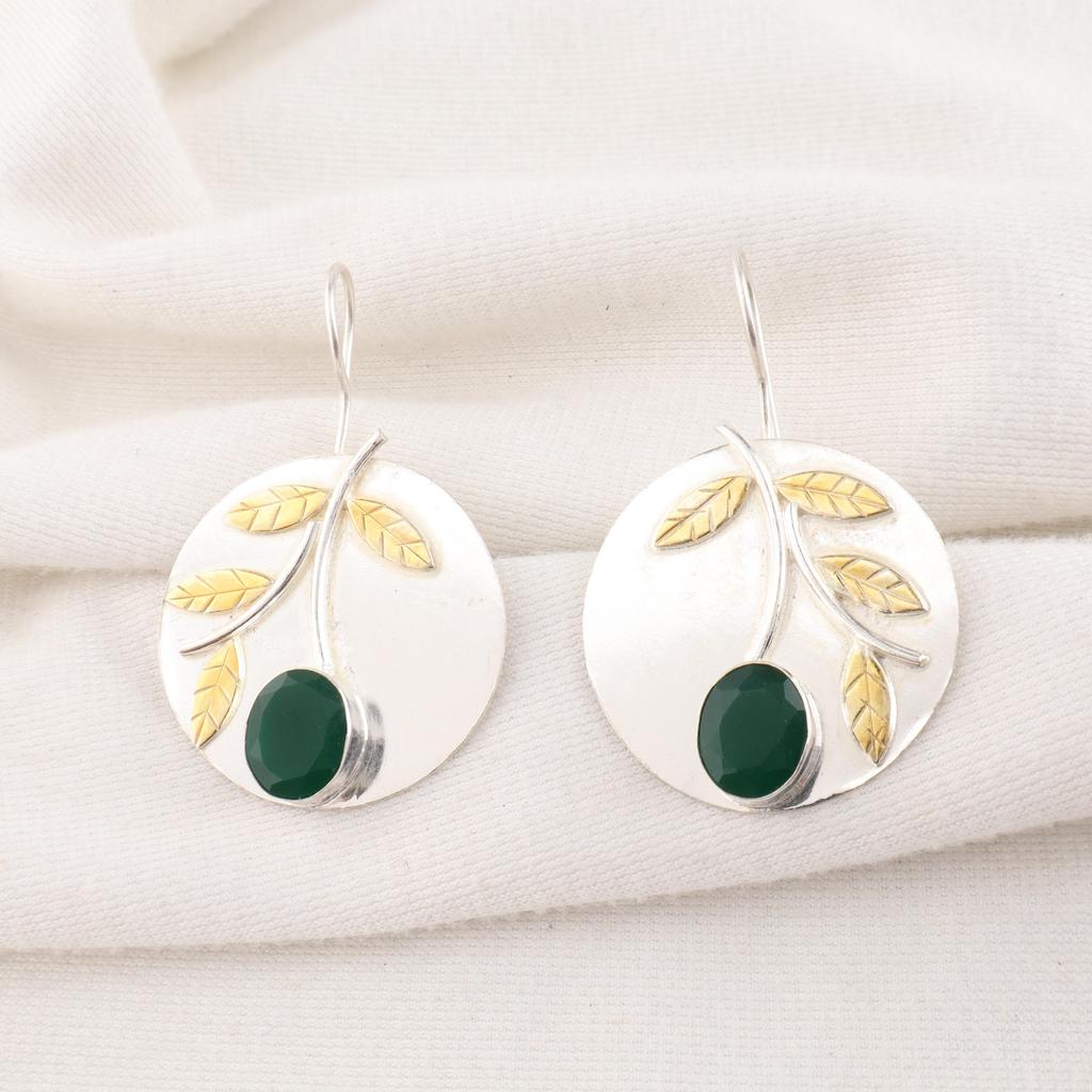 Green Onyx Earrings, Handmade Gemstone Earrings, 925 Solid Sterling Silver Earrings Antique Jewelry, For Engagement Gift