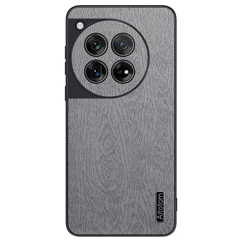

For OnePlus 12 5G Cell Phone Case Bump Proof Wood Grain Back Cover Grey