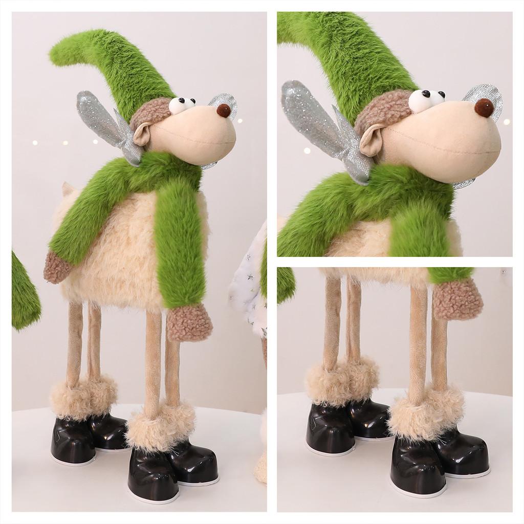 Christmas Decor Plush Doll With Green Scarf For Holiday Window Display