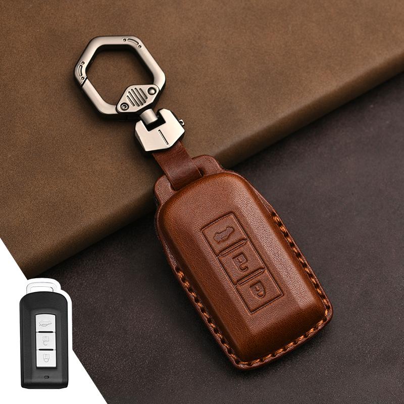 Genuine Leather Protector for Mitsubishi Lancer 10 Outlander Ex Asx Rvr Eclipse Cross Pajero Sport L200 Key Case Cover Fob