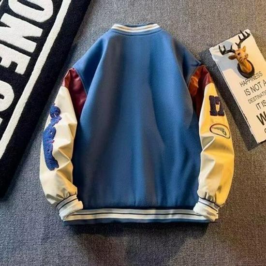 Herren Trendy Bestickte PU-Leder Patchwork Baseballjacke - Cooler High Street Pilot Stil für Frühling und Herbst