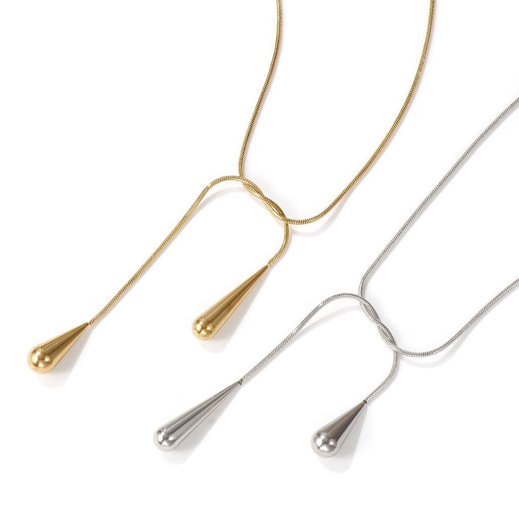 1 Piece Concise Snake Chain Knot Drop Necklace Stainless Steel Dainty Long Chain Necklace For Women Jewelry Birthday Gift 80cm