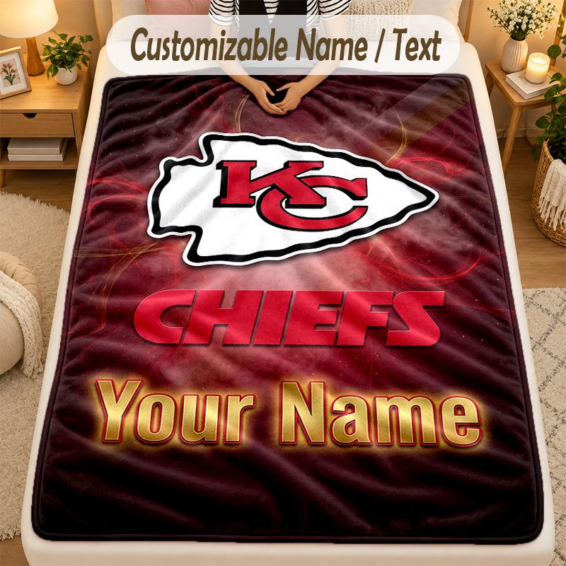 Flannel BlanketKansas City Chiefs Custom Name Text Personalized Soft Warm Throw Blanket Home Decor Gift