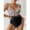 Leopard Ruffle  One Piece Swimsuit Women 2025 High Waist Mesh Tape Swimwear Female Beachwear V-neck Bathing Swimming Suit Summer