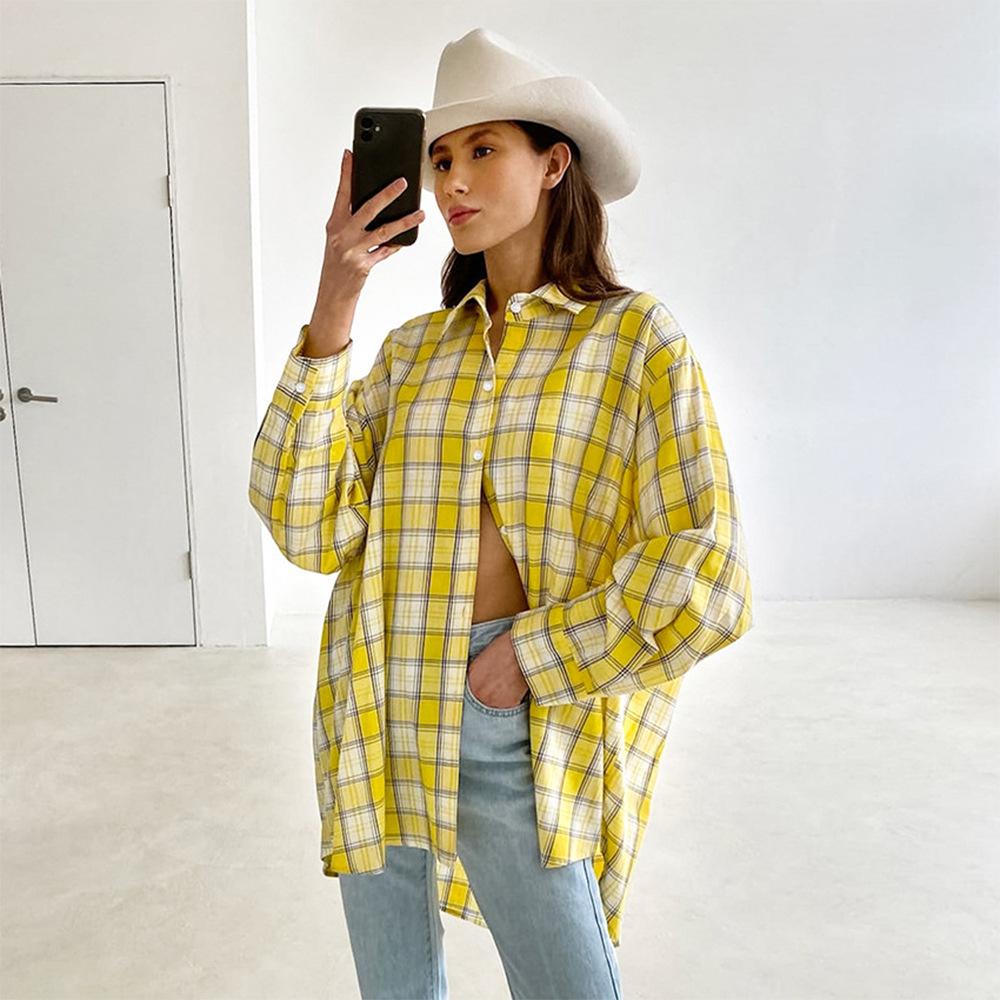 Chemise à carreaux vintage pour femme automne et hiver