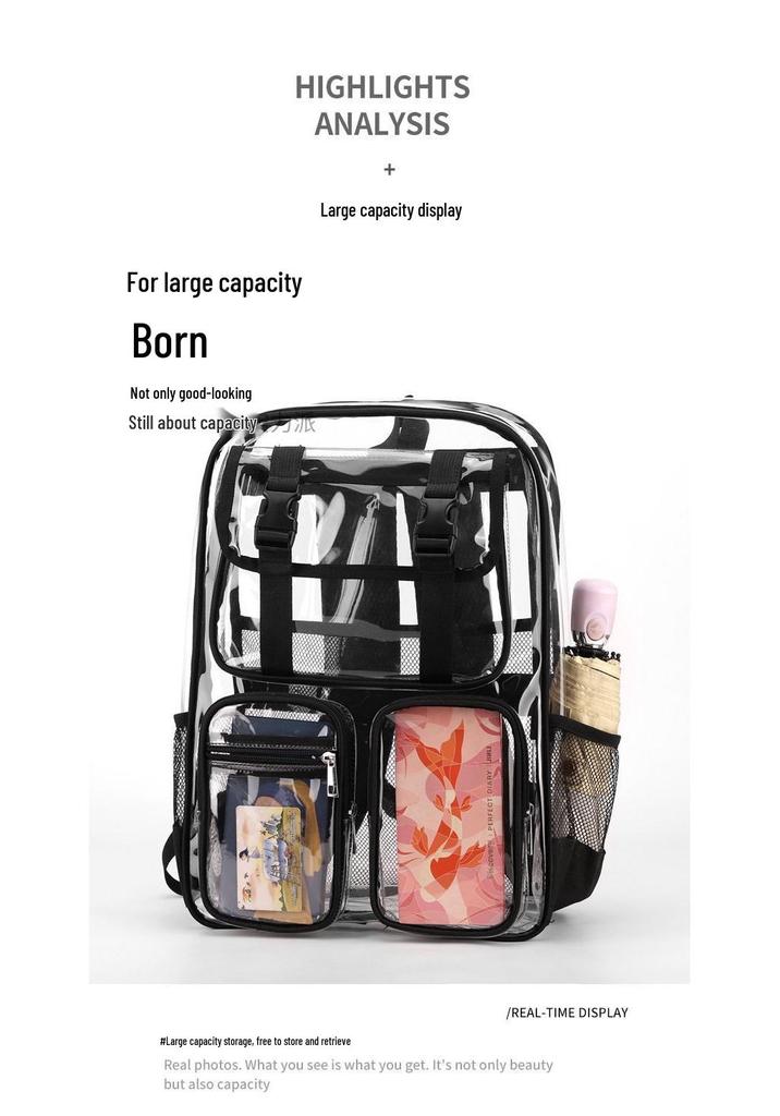New Clear Double Shoulder Large Capacity Waterproof PVC Outdoor Backpack for Students