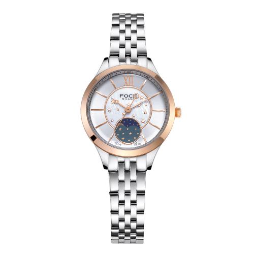 [FOCE] FOCE 34mm Women s Moonphase Metal Watch FM7603LM-WRG FM7603LM-WRG