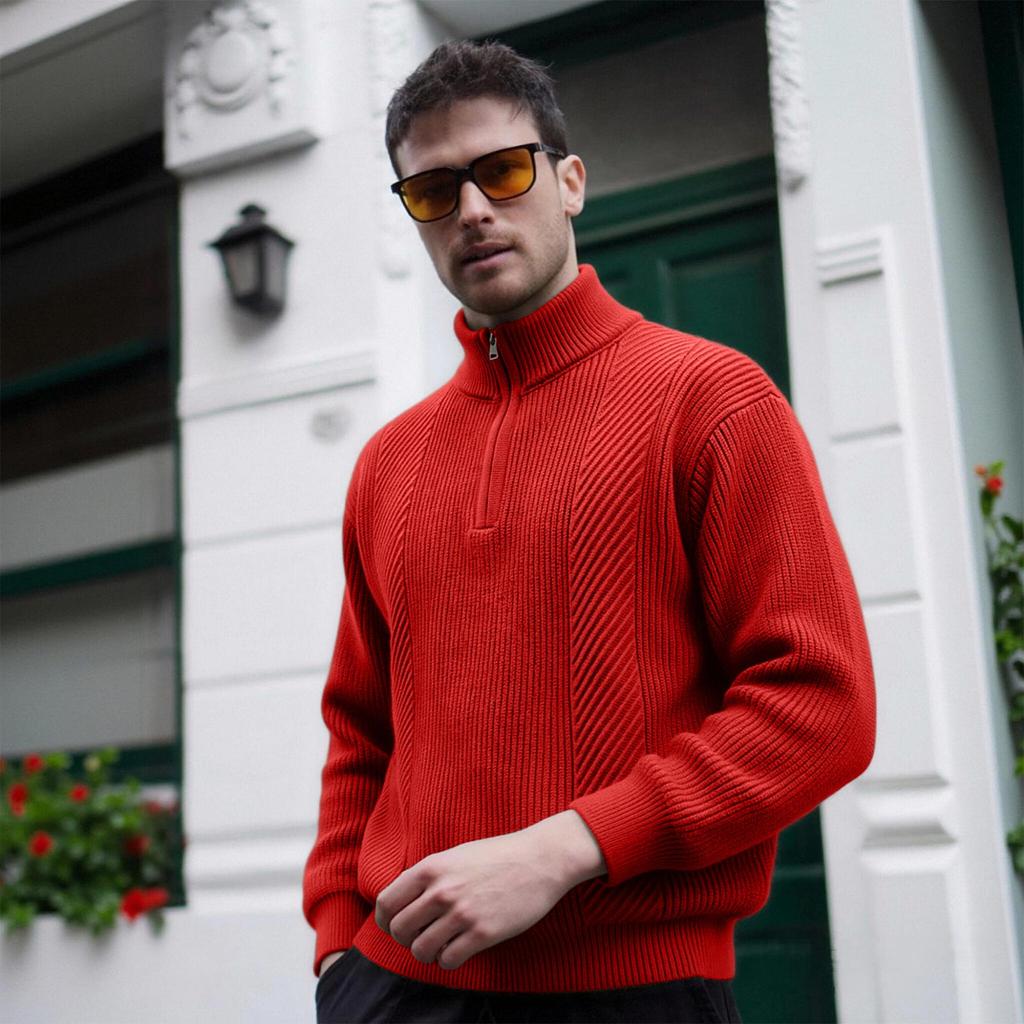 Men's Half Zip Sweatshirt with Stand Collar Knit Casual Pullover for Fall Winter
