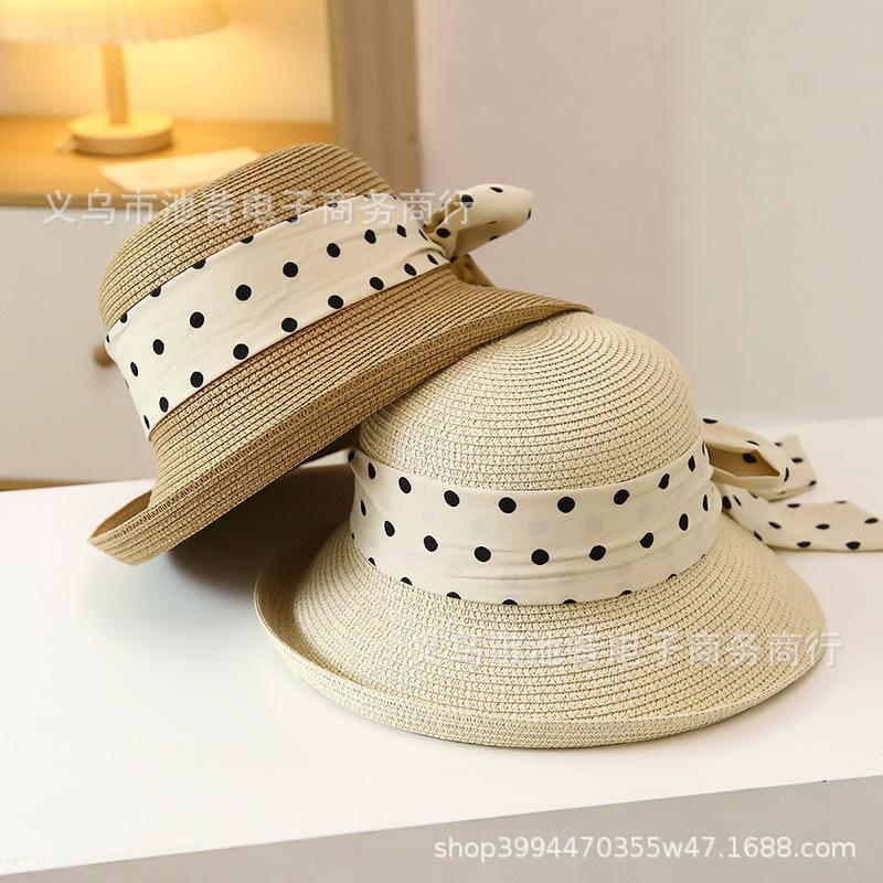 Elegante stippen strik koepel dames Hepburn lente zomer strandhoed zonnehoed zonnebrand strooien zonnehoed