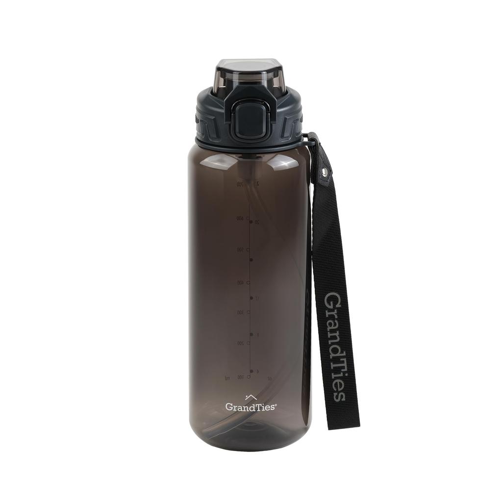 GRANDTIES Tritan Sports Water Bottle, 800ml, with a removable silicone straw, Tritan resin, leak-proof even upside down, one-push closure, and a