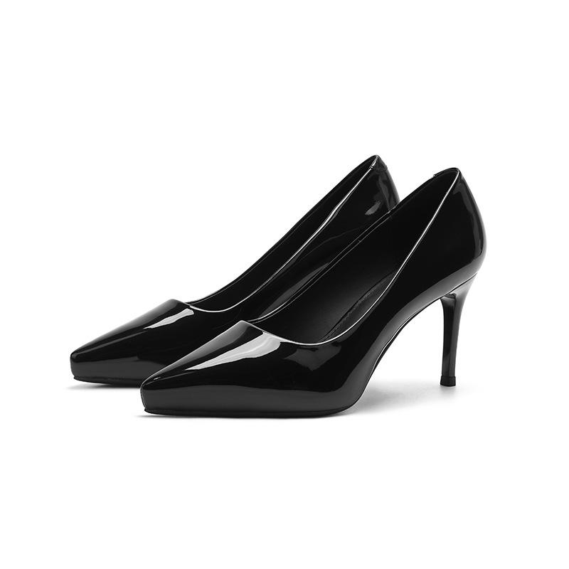 1088-D1 Women's Patent Leather Stiletto Heels with Pointed Toe, Elegant French Design, Inner Waterproof Platform, 2025 Collection.