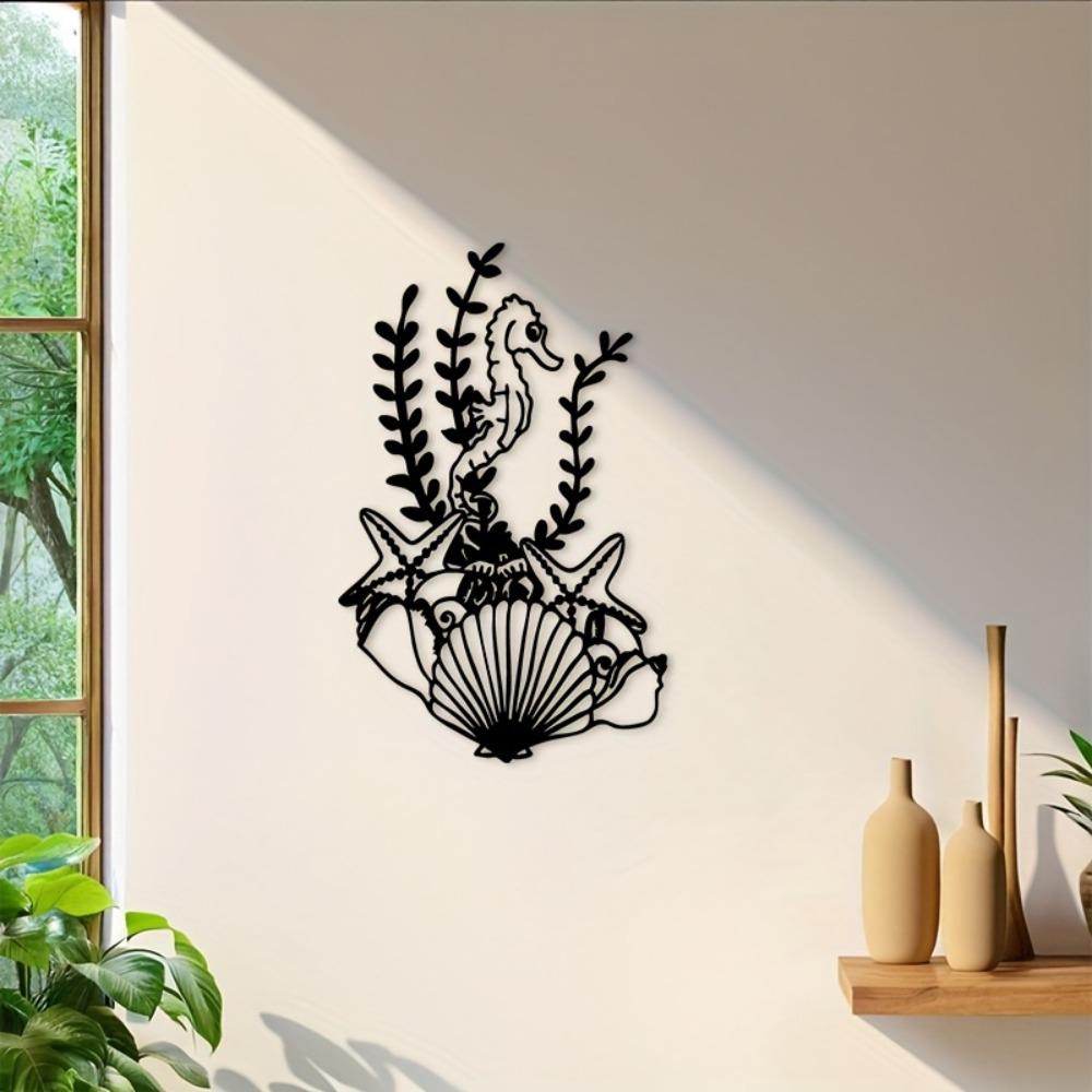 1pc Seahorse Starfish Metal Wall Art Retro Nautical Decor for Bathroom Bedroom Beach House Indoor Outdoor Coastal Ocean Animal Gift Metal Frame