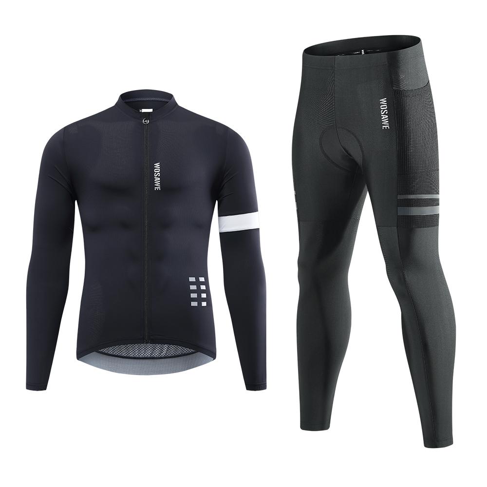 

Wosawe Чоловічі весняні велосипедні набори Велосипедний одяг Швидкосихаючі дихаючі велосипедні костюми Високоеластичні довгі штани 5D Подушка 3XL синій