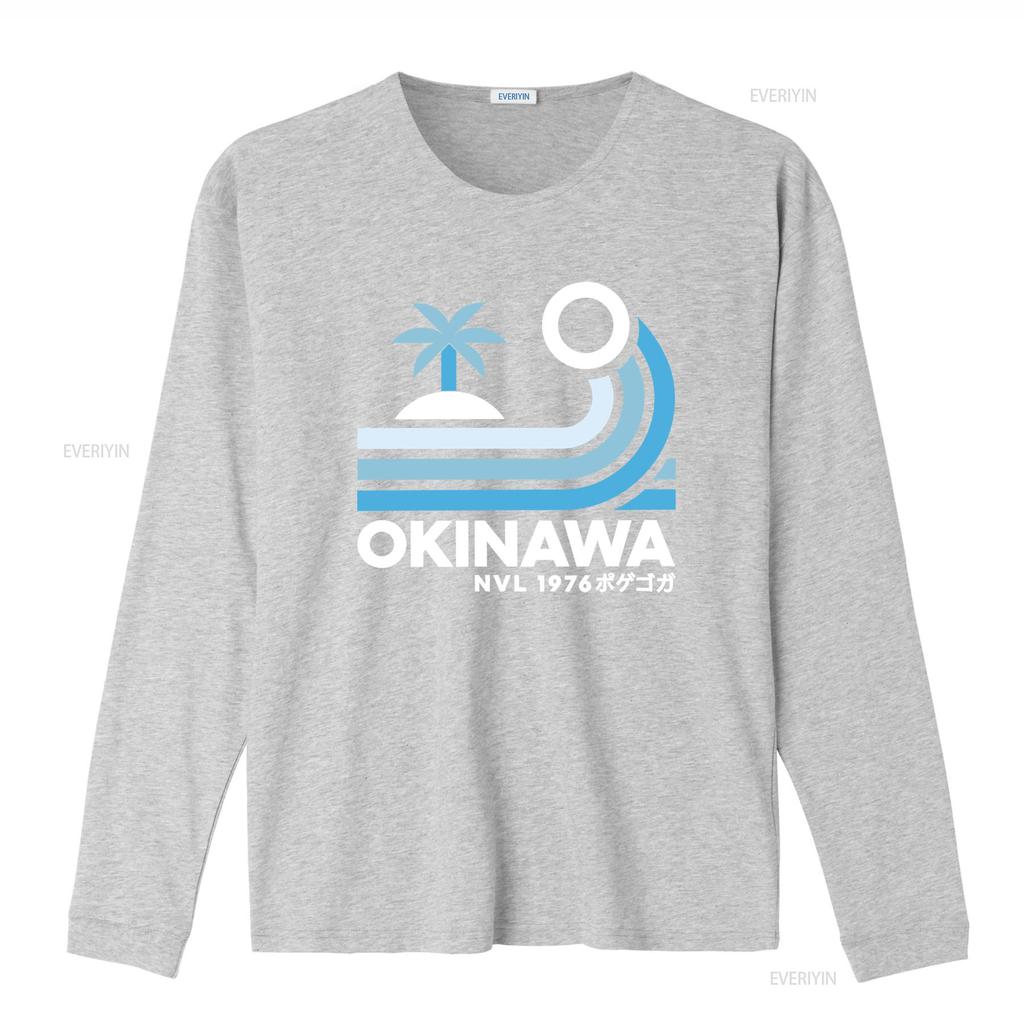 Mens Japan Okinawa Retro Style T Shirt with Palm Wave Design and Lettering Print Fashion Streetwear for Summer Vibes Vintage