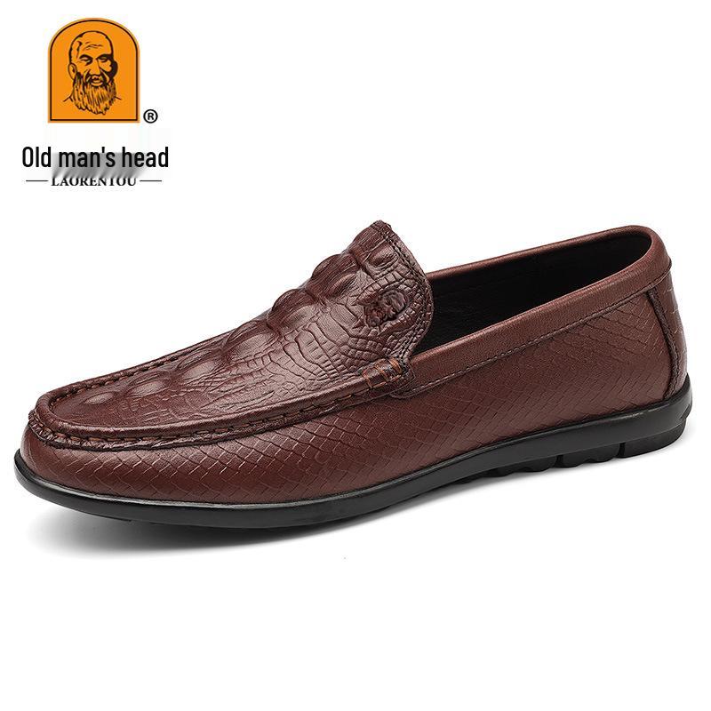 Men s Crocodile Pattern Leather Loafers: Slip-on, Flat, Low-top, Genuine Cowhide Shoes 39 коричневый
