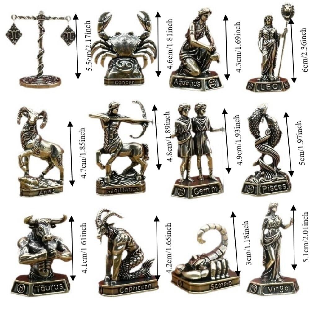 Vintage Collectible Figurines Miniature Artisan Craft The Twelve Zodiac Signs Decoration 12 Constellation Statue Gift Ornaments
