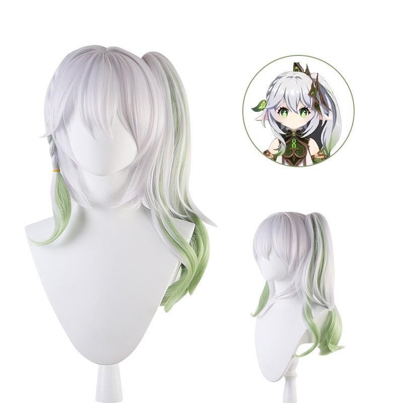 Genshin Impact Nahida Cosplay Wig, Gray-Green Gradient High-Temperature Fiber Hairpiece