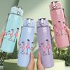 1PC Pink Flamingo Party Silhouette Print 750ml Color Plastic Sports Water Bottle Leakproof Flip Straw Lid Suitable for Sports Office Home Use