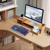 Wooden Monitor Stand with Lockable Drawer, Desktop Organizer Riser with Phone Holder, Multi-Tier Storage Shelf