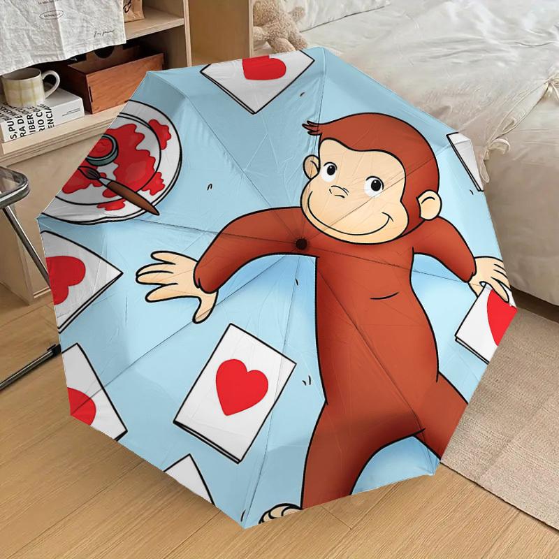 1PC curious george heart Umbrella-8-Rib Reinforced Portable Folding Travel Suitable for All Seasons Outdoor Daily Use Is an Ideal Choice -F317