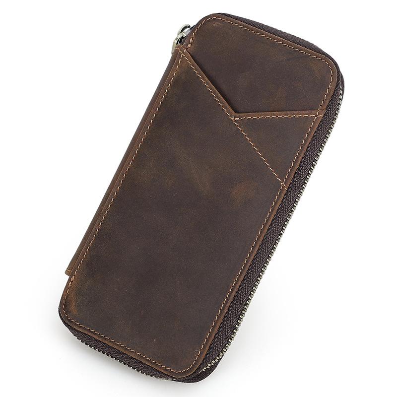 

Genuine Leather Pencil Case with 4 Slots Handmade Multifunctional Zipper Fountain Pen Bag Student Stationery Pen Box