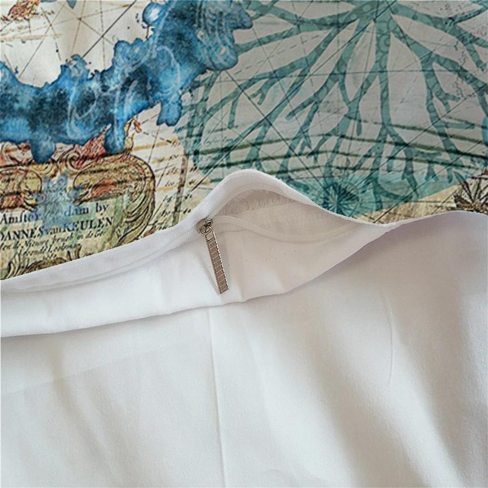 Comforter Mediterranean Style Sea Horse Bedding Set Double Print Starfishseaweed Blue Duvets Set Comforter With Pillow Shams