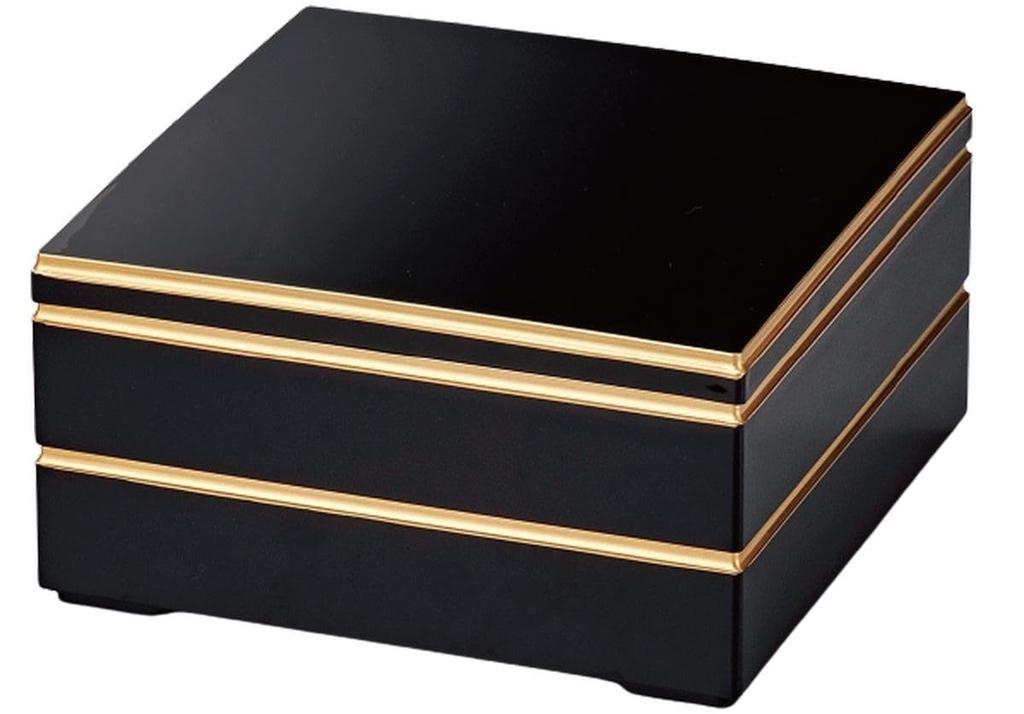 Jubako Arakura Black with Gold x x Made in Japan J-kitchens Two-Tiered (9.5-inch) Style, Rim, 28.5cm 28.5cm 14.5cm,