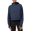 Stand Collar Long Sleeve Front Pocket Zipper Half Placket Thumbhole Design Fleece Lining Women Hoodie Autumn Solid Color Loose H