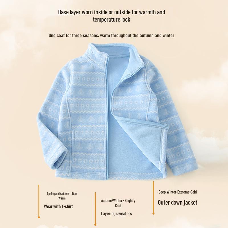 Boys' Fleece Jacket for Autumn/Winter - Stand-Up Collar, School Uniform Layer, Warm and Thick