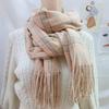 Women's Winter Plaid Imitation Cashmere Tassel Scarf, Thickened Korean Style Neck Warmer
