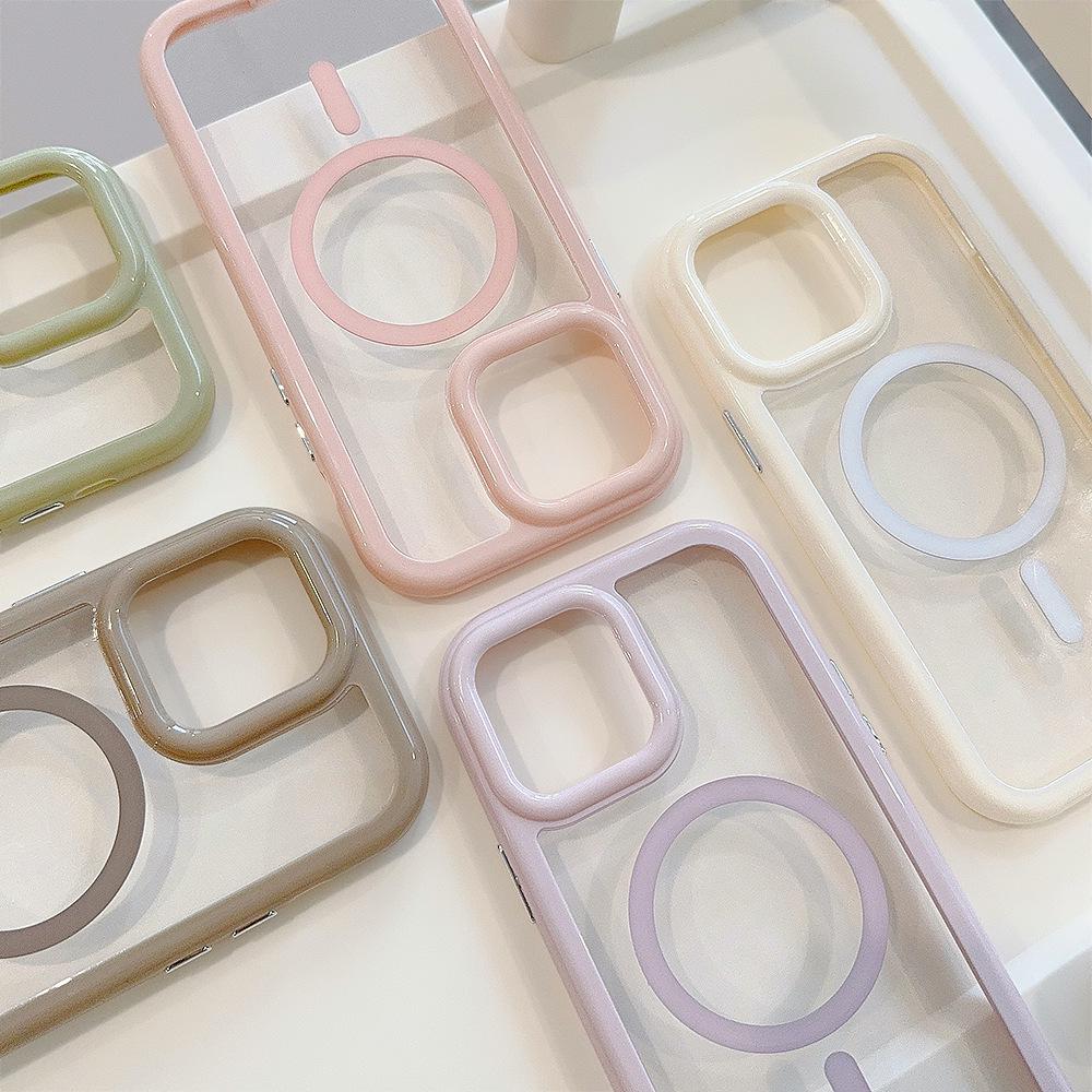 Cream Magnetic Acrylic Drop-proof iPhone Case for 11 To 16 Series, Compatible with 15 Pro Max.