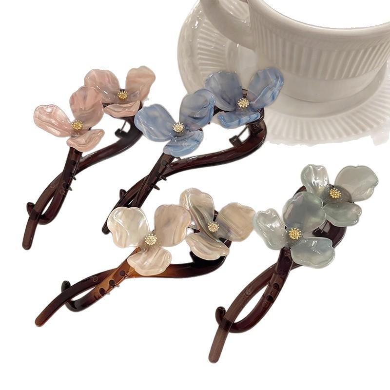 Elegancka spinka do włosów z kwiatem dla kobiet dziewcząt Prosta jednolita kolorowa plastikowa spinka typu "jeden wyraz" typu twist klips spinka typu "szczęka" akcesoria do włosów