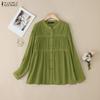 Blusa informal de manga larga con cuello redondo y color liso para mujer