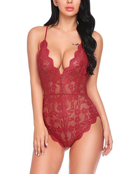European & American Plus Size Lace Bodysuit - Sexy Nightclub Lingerie