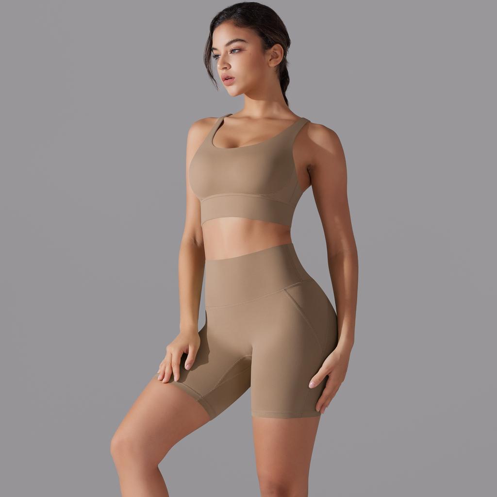 Auroth Women Back Cross Yoga Set Gym Running Outfit High Waist Workout Shorts Beauty Back Vest Sportswear