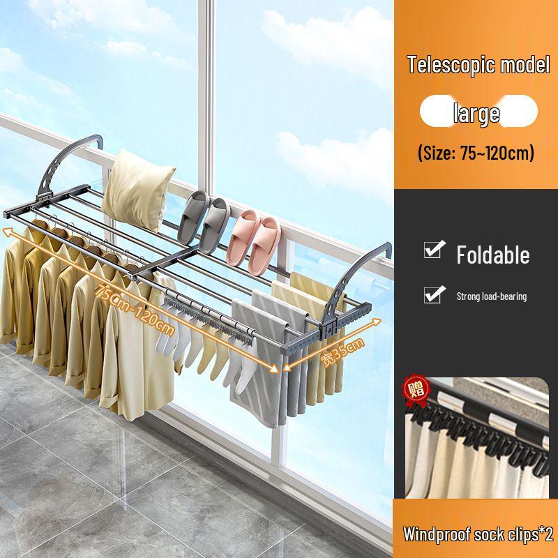 Retractable Balcony Clothes Rack for Drying: Rail for Windows, Radiators, and Railing Shoes.