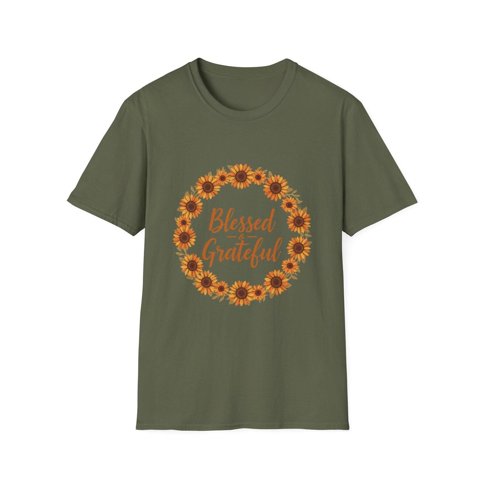 Blessed Grateful Sunflower Wreath T-Shirt | Fall Thanksgiving Tee | Faith | Christianity| Jesus | Blessed| S