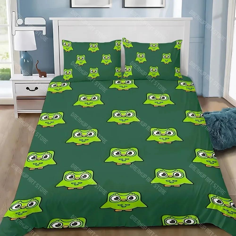 Duvet Cover Pillowcase Bedding Set Cute Cartoon Duolingos Adult Boy Girl Bedroom Decoration Children Gift Single Double Large