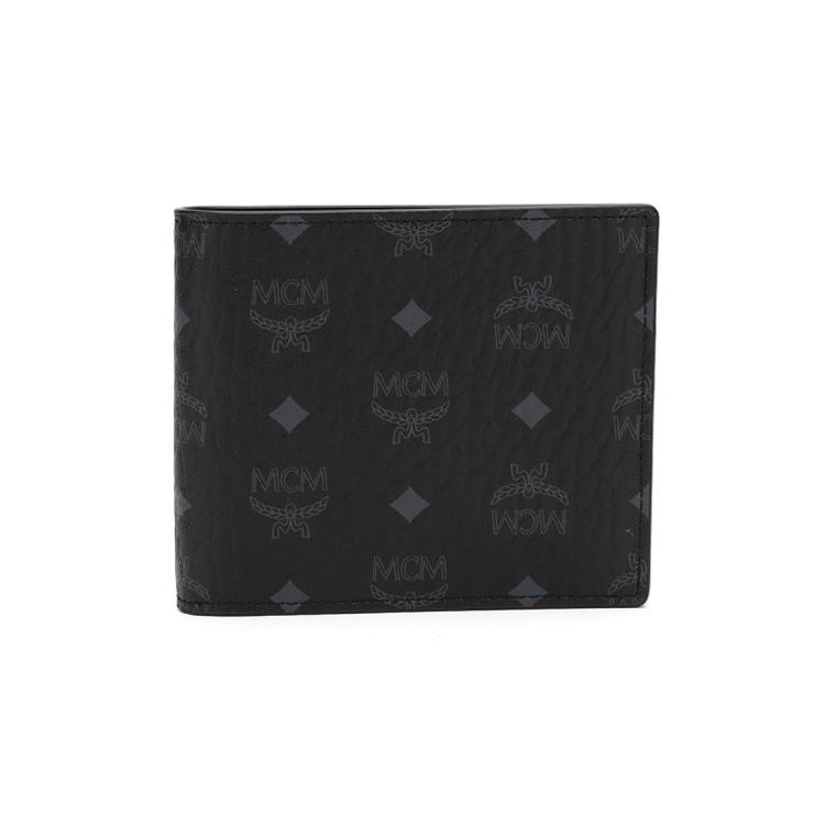New MCM Essential Visetos Origina Leather Patchwork With PVC Wallet Small Women's Black MXSAAVI04BK001