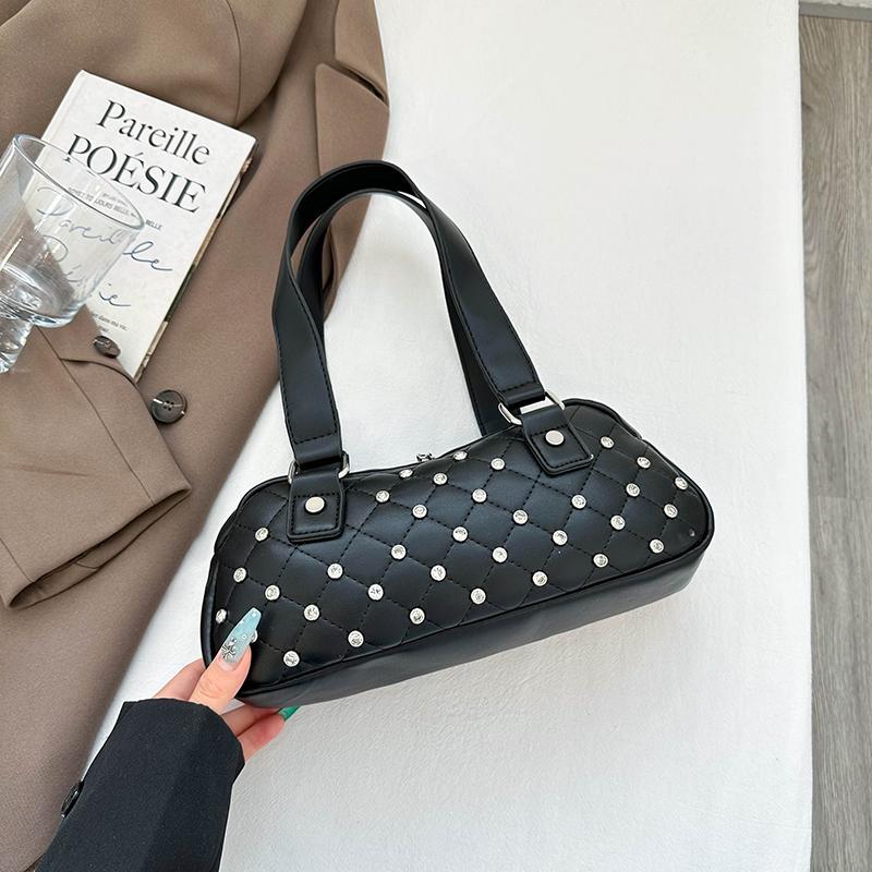 Silver Bag Luxury Studded Diamond Handbag Evening Clutch Bag Female Fashion Underarm Shoulder Tote Pu Leather Pillow Travel Bags