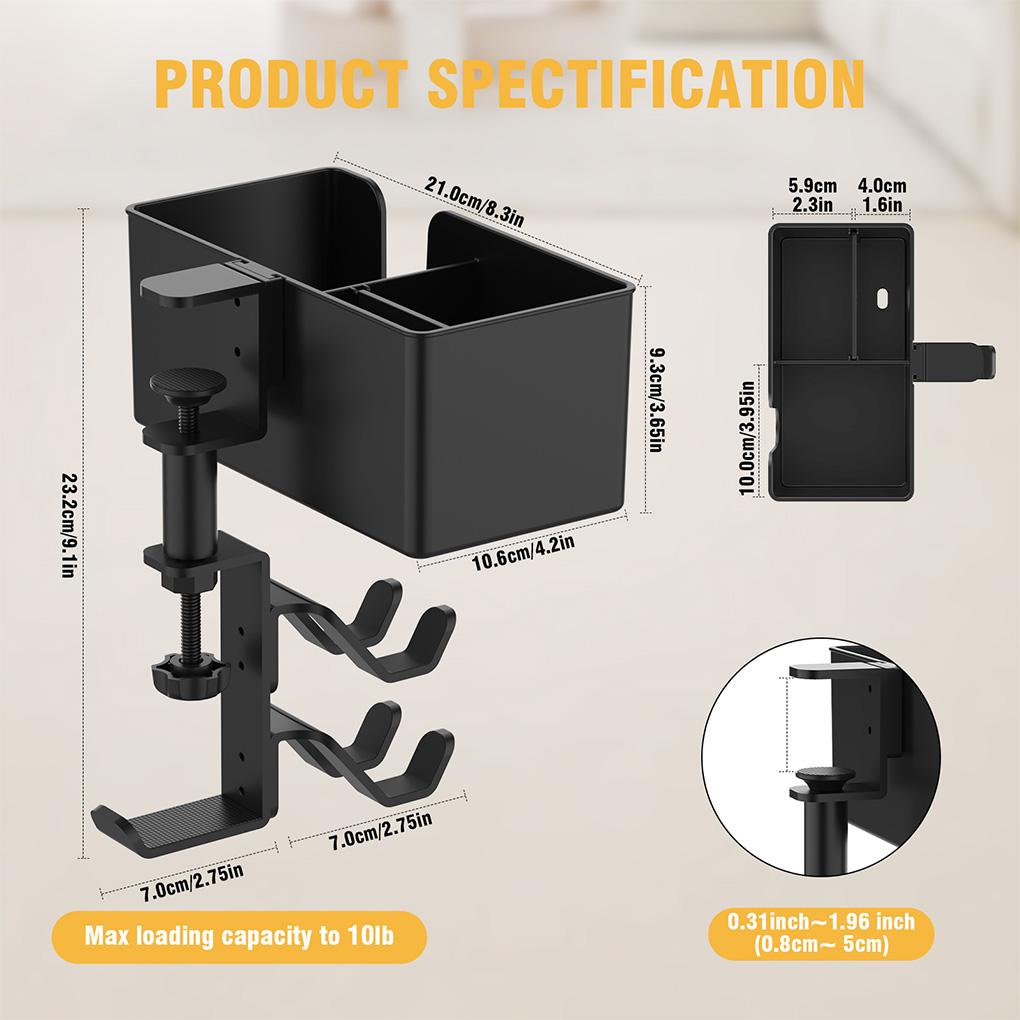 5 in 1 Desk Headphone Hanger Clamp Under Desk Cup Holder Rotating Game Controller Stand Detachable Pen Cup Holder Desk Storage